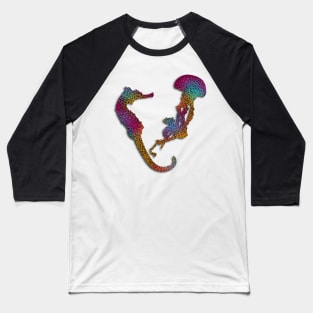 Glitter Sea Friends, Jellyfish and Seahorse Rainbow Graphic Baseball T-Shirt